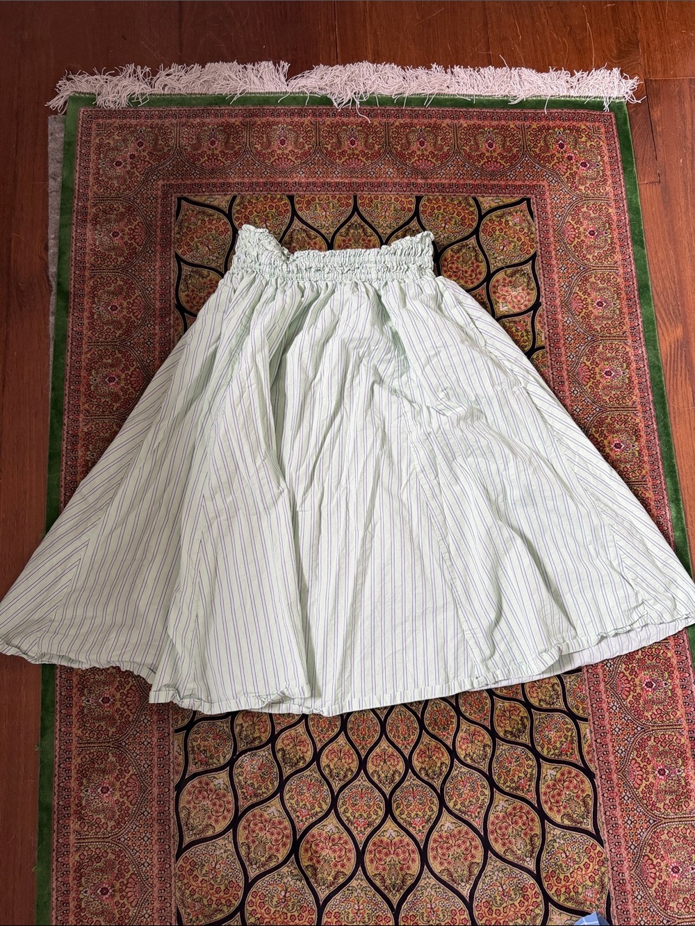 Old Navy Light Green & White Striped Skater Skirt